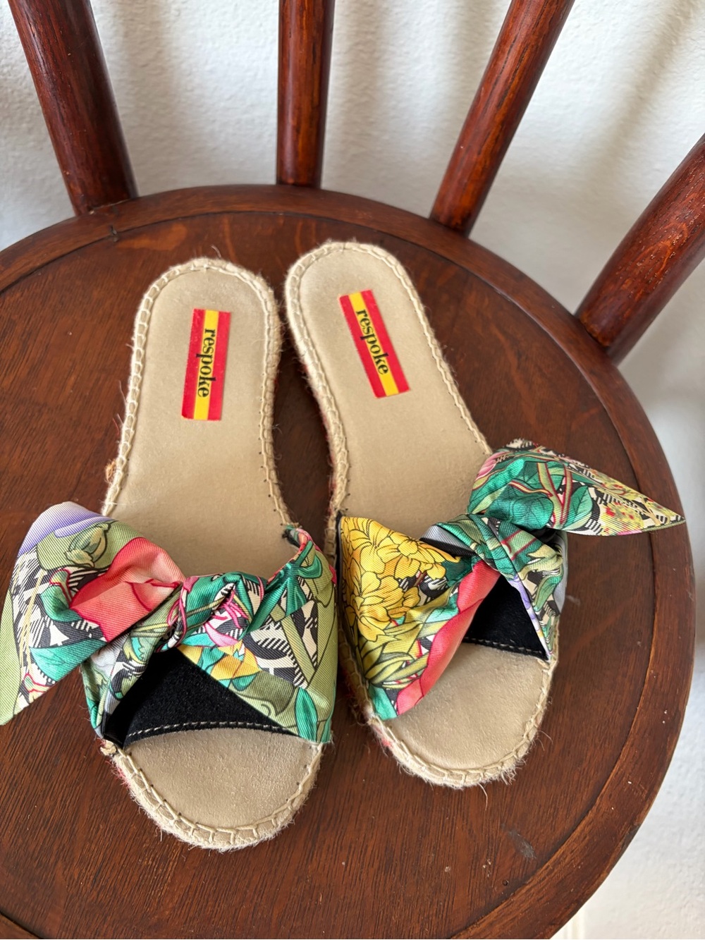 Respoke Designer Silk Floral Bow Espadrille Slide - Multicolor Size 6